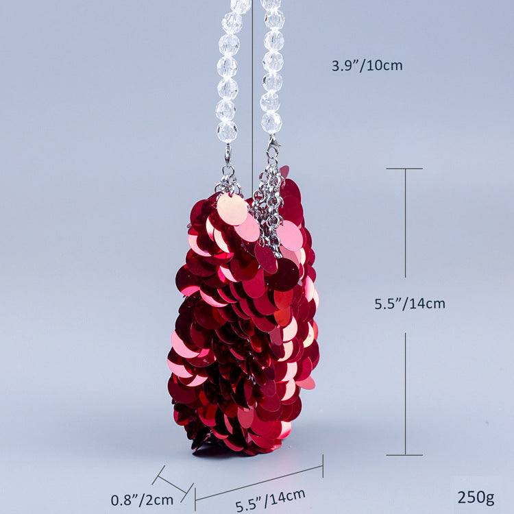 Wholesale Handmade bright red sequined beaded woven handbag shiny mobile phone bag banquet bag